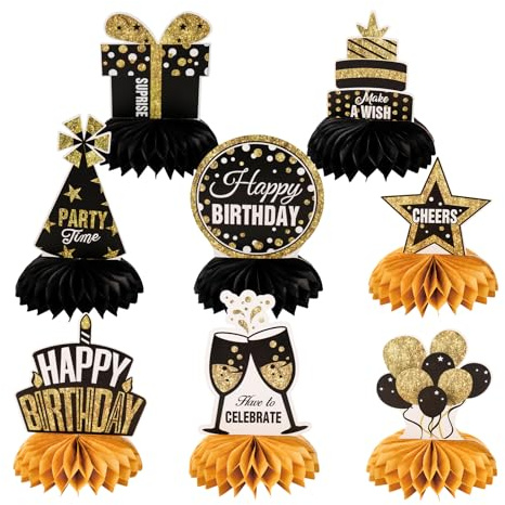 BigKego Geburtstag Bienenwaben Deko, Schwarz Gold, 8 Stück | Happy Birthday Tischdeko, Bienenwabe Mittelstück, Honeycomb Party Dekorationen, Für Geburtstag Party Tischaufsätze