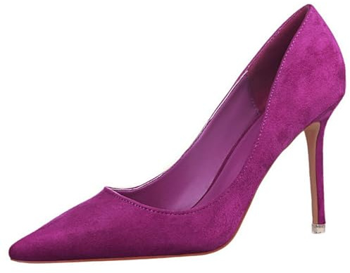 Pumps damklänning, skor, högklackade bröllopsskor, damskor eleganta och bekväma klackskor, kostymskor, fest, kvällsskor, halvskor, Mary Jane-skor, spetsskor, kostymskor, brudskor, lila, 38 EU