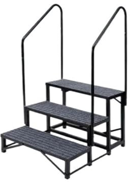 ATATKRT Escalier 3 marches for Camping-Car avec Double Rampe – Escalier Robuste for Camping-Car, Spa, Caravane et véranda avec Tapis antidérapants