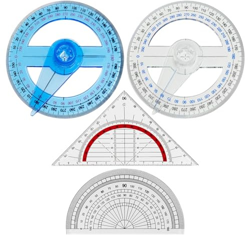 2 Pieces Full Circle Protractor, 1 Piece Triangular Protractor and 1 Piece Semicircular Protractor, Plastic Protractor with Pointer, Student Drawing Tools, Mathematics Teaching Supplies.