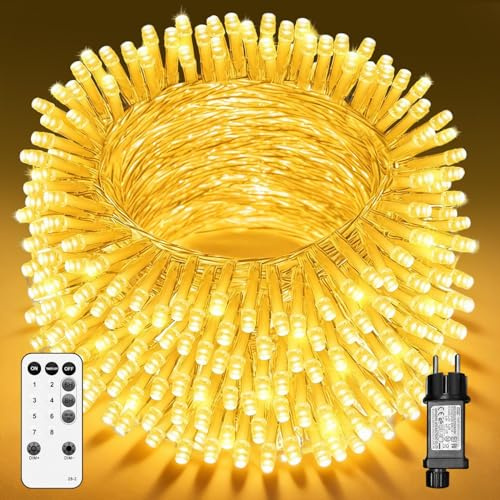 Ghirlande luminose Luci Natalizie da Esterno ed Interno10M/40M/60M, Catena Luminosa con Minuteria, 8 Mode, Funzione Memoria, IP44, Per Decorazioni Domestiche, Natale, Giardini, Matrimoni e Feste