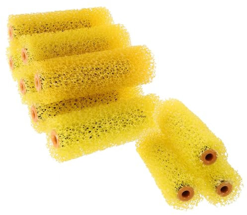 FOYTOKI 4 Inch Textured Paint Roller Covers 10pcs Sponge Elastic Refillable Rollers for Walls Ceilings Drywall Painting Decoration Yellow