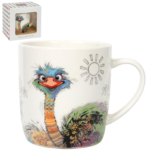 Lesser & Pavey Bug Art Oscar Ostrich Mug for Hot Drinks | Fine China Mugs for Kitchen & Home | Reusable Ceramic Cups for Every Occasion | Durable Tea Cups for Long-Lasting Use