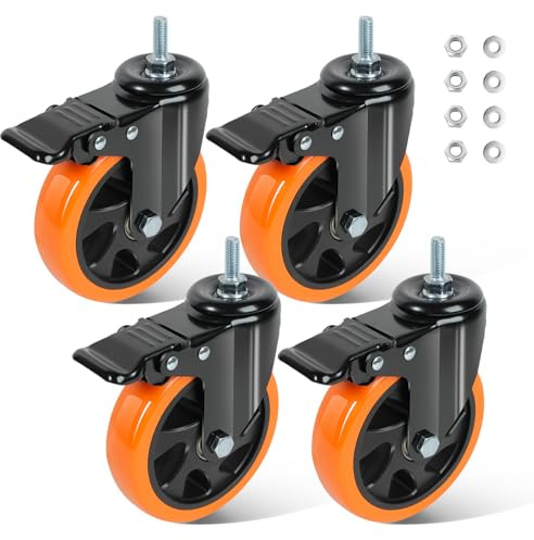 125mm Heavy Duty Castors M10 x 30mm Set of 4 Swivel Locking Brake Castors | 700kg Load Capacity, Non-Marking PU Wheels, Quiet Rolling for Furniture, Workbench, Trolley, Tool Cabinet & Shelving