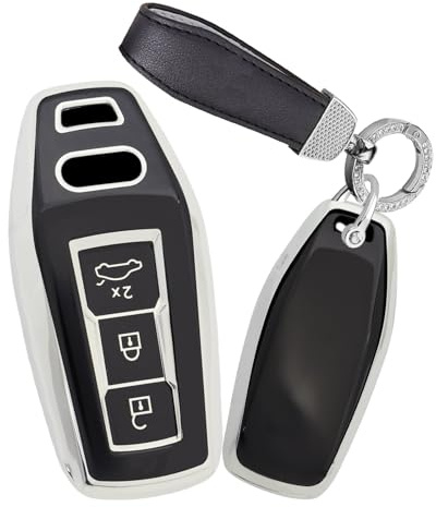 KUNIO Autoschlüssel Hülle Schlüsselhülle Passt für Audi A5 A6 S5 S6 Q5 Q6 SQ5 SQ6 Limousine Avant E-Hybrid Sportback SUV e-tron 2025 Schlüsselcover Schlüsselanhänger Schwarz A