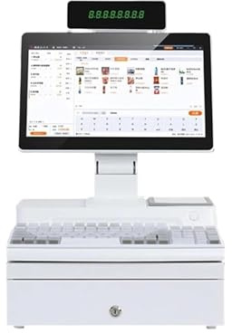 Pink Beryl 14,1-Zoll-Touchscreen, Registrierkasse, Tastatur, eingebauter 58-mm-Drucker, Komplettpaket, POS-Computer, Fabrik-POS, Registrierkasse für Unternehmen und Unternehmen (Weiß)