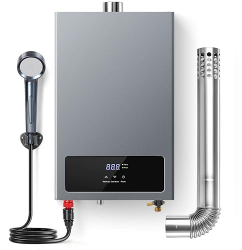 SNDOAS Tankless Water Heater Gas,Up to 4.75GPM 18L Water Heater Natural Gas with LED Display,102,000 BTU Instant Hot Water Heater On Demand for Whole House,Ultra Quiet,Forced Exhaust,Indoor Use