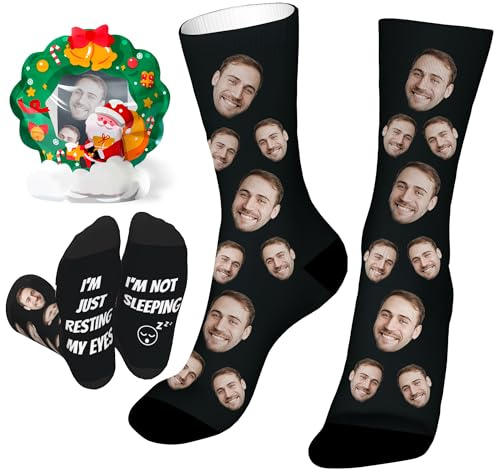 Easycosy Chaussette Personnalisé Photo et Texte, Chaussette Noel Fantaisie avec Visage - Cadeaux Personnalisés Drôles Rigolotes pour Femme Homme Amour Famille