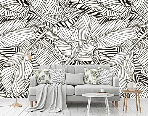 Papier Peint Panoramique Feuilles De Palmier Noir Et Blanc Papier Peint 3D Tapisserie Murale Décoration Chambre Salon -songqians-22379-350cmx250cm