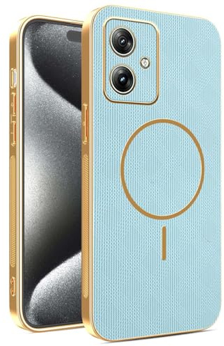 UPLAI Funda Magnético para Motorola Moto G54 5G / Moto G54 Power, Ultra Delgado Antigolpes Silicona Carcasa, Único Textura Cuero, Premium TPU Elegante Galvanizar Estuche Caso. Azul