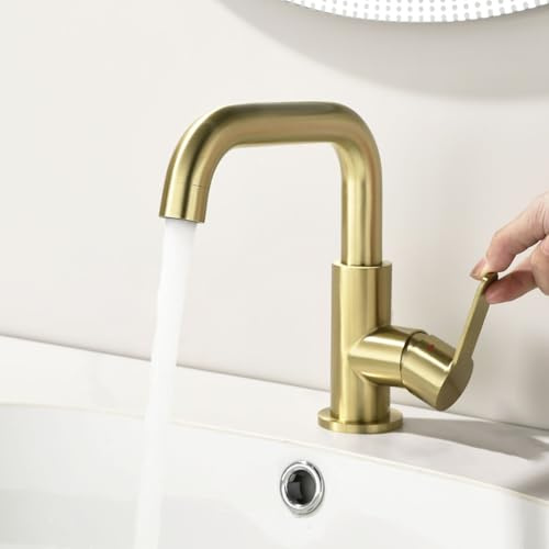 ONECE Grifo Oro de Baño para Lavabo, Grifería Lavatorio Giratorio a 360°
