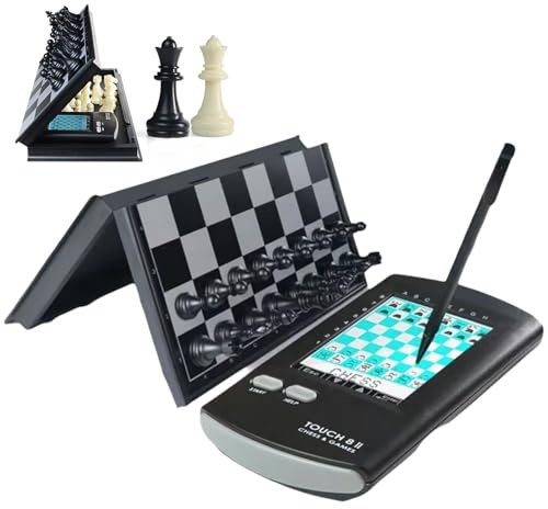 Set Di Scacchi Elettronico, Computer Scacchistico Portatile Touch Con Scacchiera Pieghevole E Pezzi Magnetici, Ampio Display Lcd Con Stilo, Gioco Ai 7 In 1 Per Adulti, Bambini E Principianti