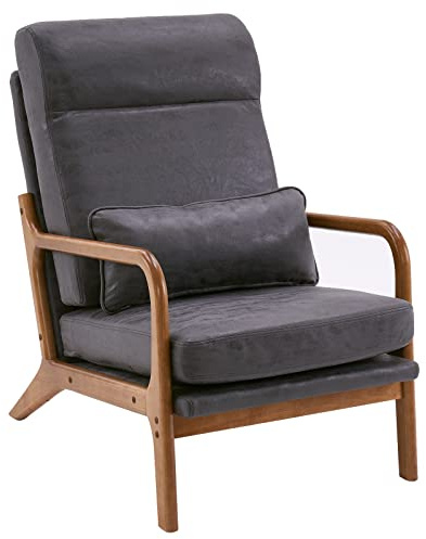 LEADZM Sessel Loungesessel Armlehnstuhl Dunkelgrau | Armlehnensessel Polstersessel, Armlehnen mit Massivholzrahmen, Lesesessel, Relaxsessel für Wohnzimmer, Schlafzimmer