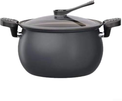 Pentola in titanio, 28 cm, grande capacità, senza cottura, con coperchio in vetro per induzione e gas, per pasti in famiglia e cucina versatile