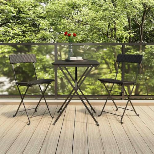 Mokuyary 3-TLG. Bistro-Set Klappbar Schwarz Poly Rattan Gartenmöbel Bistro Set, Sitzgruppe mit Stühlen und Tisch, Balkonmöbel Outdoor Möbelset für Terrasse, Garten, Balkon