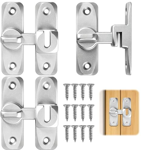 3 PCS Silver Sliding Door Lock 90/180 Degree Flip Door Latch Lock Zinc Alloy Barn Door Gate Latches Hardware for Bathroom Bedroom Garage Garden Cabinets Window
