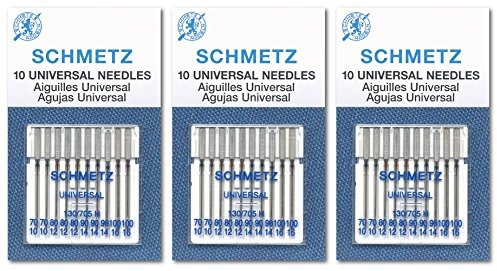 SCHMETZ Universella symaskinsnålar, tre 10-pack sortiment, 30 nålar, 70/10, 80/12, 90/14, 100/16