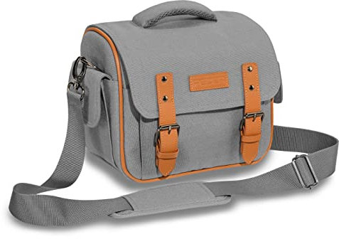 Pedea Kameratasche Vintage für Spiegelreflexkamera DSLR SLR Fototasche für DLSM Systemkamera mit Zubehör und Objektiven inkl. Regenschutzhülle, Gr. XL grau