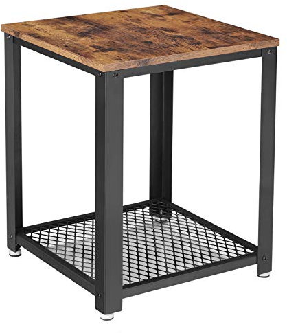 VASAGLE Beistelltisch, Nachttisch im Industrie-Design, Sofatisch mit Gitterablage, stabil, mit Metallgestell, Wohnzimmer, Schlafzimmer, einfach zu montieren, Used Look, Holzoptik Vintage LET41X