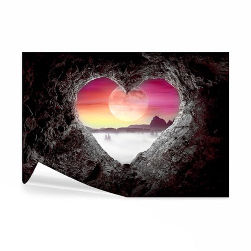 decomonkey Fototapete Vollmond Herz Nacht, 350x256 cm, XL, Stein Landschaft | Schlafzimmer, Wohnzimmer, Tapete, Wandbild, Bild, Fototapeten, Tapeten, Wandtapete, Wand