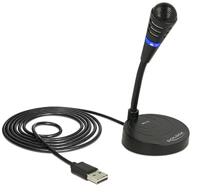 DELOCK Microfono USB a collo di cigno per computer portatile e computer, Plug & Play, ideale per giochi, podcast e canto con Touch Mute, 65868