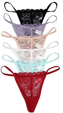 6 Pack Sexy Floral Lace G-String Thong Panties L243 (Large)
