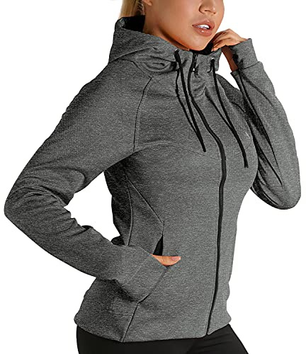 icyzone Camiseta Deportiva de Manga Larga Cremallera Chaqueta Deportiva para mujer para Running Fitness -M-