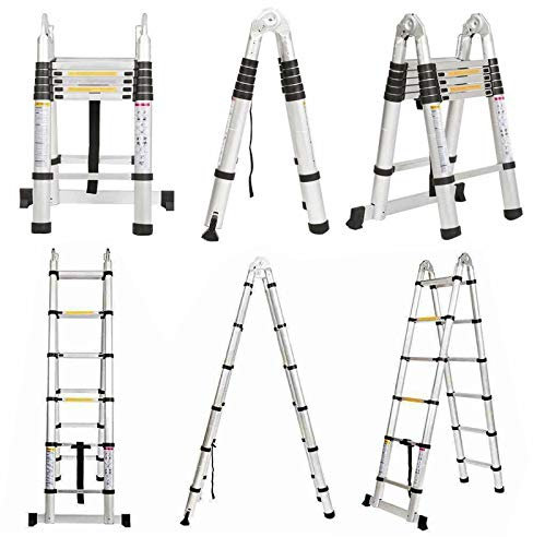 Alu Teleskopleiter 3,8M klappleiter 1,9M+1,9M A Rahmen Leiter mit Stützstange 12 sprossen Aluleiter Ausziehbar Schiebeleitern rutschfest EN131 Mehrzweckleiter belastbar bis 150 kg