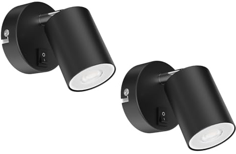 ledscom.de 2x Wandspot WAIKA, einflammig, mit Schalter, GU10, schwarz matt, inkl. 535lm LED GU10 Lampe, weiß
