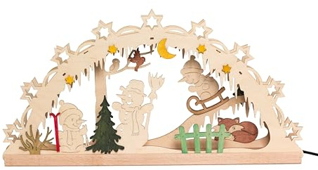 Drechslerei Kuhnert - Hobaku Bastelset - Schwibbogen/Lichterkranz - Motiv: Schneemann - Dekoration aus Holz zum Zusammenbauen - Maße: ca. 40 x 20 x 5 cm - Made in Germany