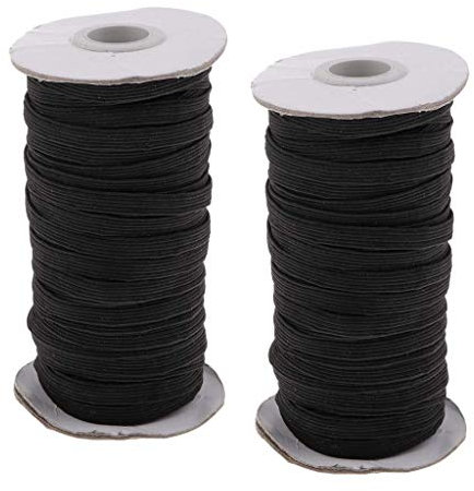 Tubayia - 2 rollos de cinta elástica de goma para manualidades (negro, 3 mm)