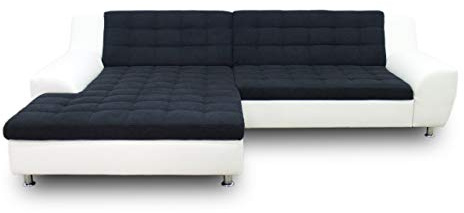 DOMO. collection Ecksofa Morton, Steppung & Metallfuß, Schwarz-Weiß | Longchair links mit Steppung, moderne L-förmige Eckcouch aus Kunstleder mit Metallfuß, 304 x 200 x 84 cm (BxTxH)