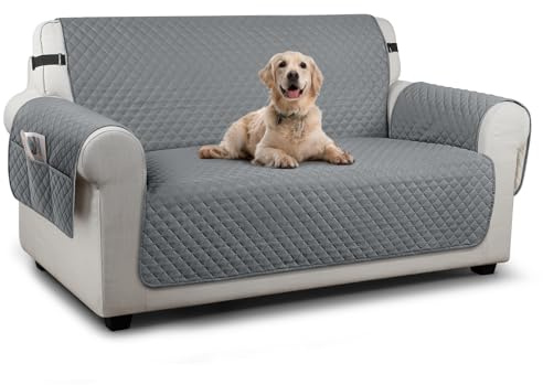 TAOCOCO Sofa 2 Seater Cover,Couch Covers with Storage Pockets,Anti Slip Settee Chair Covers,Machine Washable Sofa Protector for Dogs(Dark Grey)