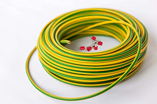 Erdungskabel 10mm² - Grün/Gelb - H07V-K - Aderleitung feindrähtig flexibel inkl. 5 Aderendhülsen (20 m)