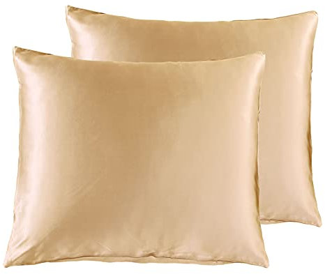 THXSILK Seide Kopfkissenbezüge 2 Stück 19 Momme, Seide Kissenbezüge Seidenkopfkissenbezüge Reißverschluss Damen/Herren 80x80cm, Champagner