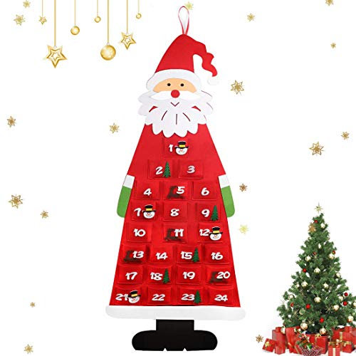 Adventskalender Türe zum Befüllen Kinder, Rot Filz Adventskalender Stoff Tür Hängen,24 Taschen Stoff Weihnachtskalender selbst Befüllen Santa XXL Weihnachten Adventskalender Taschen,Stoffbeutel Tüten