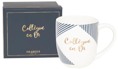 DRAEGER PARIS 1886 - Mug blanc et bleu en céramique Collègue en or - Idée Cadeau Mug Humour pour Collègue, Frère, Ado, Ami, Partenaire - Tasse originale avec Coffret Cadeau