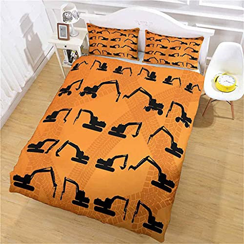 MUCXBE Kinder Bettwäsche Set Für Jungen Teenager Mädchen Bettwaren 3D Gedruckt Schwarzer Bagger Soft Mikrofaser Bettbezug 135x200cm Mit Reißverschluss + 2 Kissenbezug 80x80cm