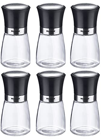 Westmark 63502611 Kryddströare, innehåll: 6 stycken, med aromlock, fin hålbild, kapacitet: 190 ml, glas/rostfritt stål/plast, svart, transparent/svart/silver, 63502611
