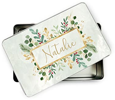 allaboutthebump Personalised Christmas Wreath Sweet Biscuit Cookie Treat Tin for Mum | Nanny | Aunty (19.5cm x 12.5cm x 5.5cm) [Ideal Christmas, Mothers Day or Birthday Gift Present] Bits and Bobs