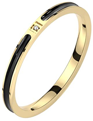 Paula & Fritz® Damen-Ring Zirkonia Klar 316L Chirurgenstahl Größe 59 (18,8) Gold-Schwarz Verlobungs-Ring Partnerring Ehe-Ring