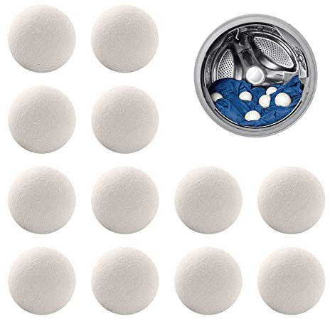Bolas para Secadora, Bolas de Secadora de Lana, Pelotas de Lana para Secar Ropa, 12 Bolas de Lana Natural para Secadora, Reutilizable Suavizante Naturales Bola para Tumble Lavarropas y Secador