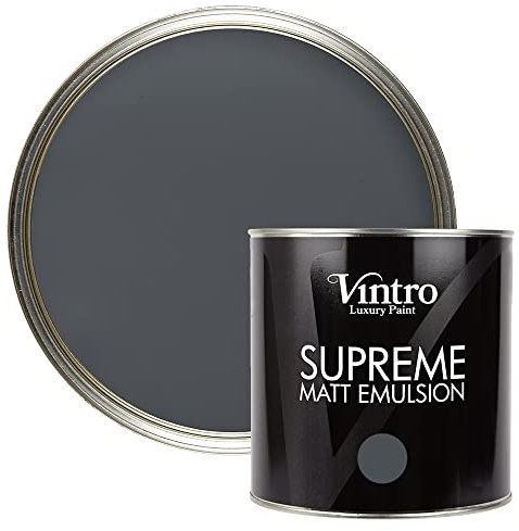 Vintro | Luxury Matt Emulsion | Smooth Chalky Finish | Multi Surface Paint | for Walls, Ceilings, Wood and Metal 2.5L (Dark Grey - Wigeon Grey, 2.5 Litre)