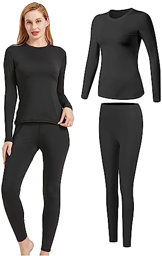 UNIQUEBELLA Thermo Unterwäsche Damen, Skiunterwäsche Atmungsaktiv Funktionsunterwäsche, Antibakteriell Schnelltrocknend Thermowäsche Set - Sport Warme Unterwäsche für Herbst Winter
