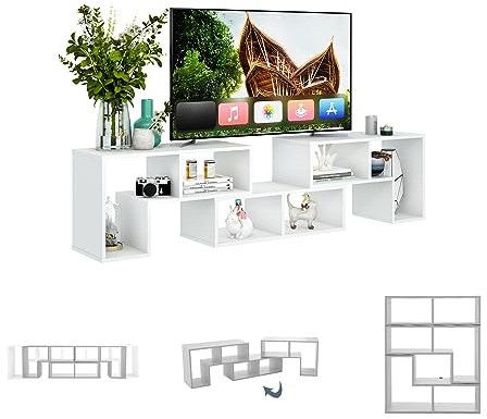 KOMFOTTEU Mobile TV Soggiorno in Legno, Mobile Porta TV Liberamente Combinabile, per TV fino a 65”, Mobiletto TV Multifunzione con 6 Vani Aperti, 134 x 30 x 43 cm, Bianco (QE09327FQDE)