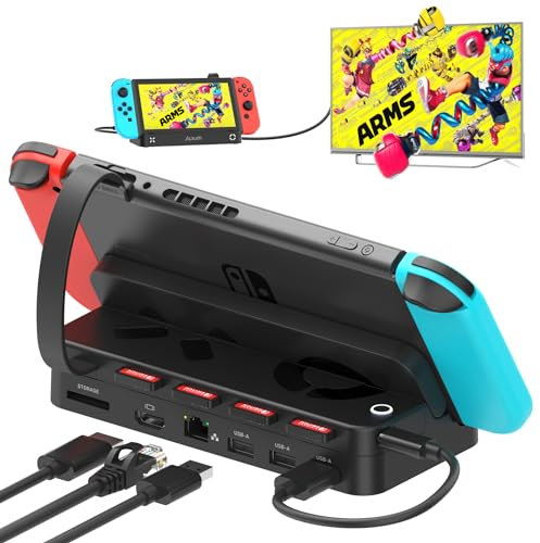 Alxum Switch Docking Station mit Game Switcher für Nintendo Switch/OLED-Switch Dock mit 4K HDMI,1000Mbps Ethernet,100W USB-C Ladeanschluss für dem Offiziellen Nintendo Switch Dock