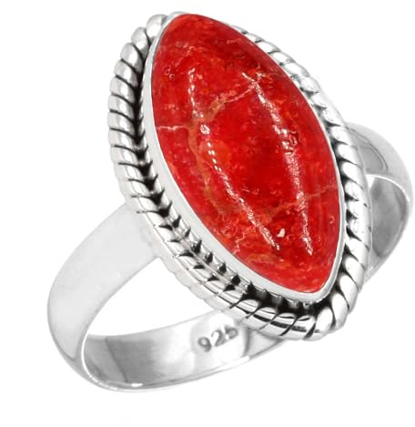 Jeweloporium Bague en argent sterling 925 avec corail éponge rouge, taille 60,5, pour femme, bijou bohème avec véritable pierre marquise