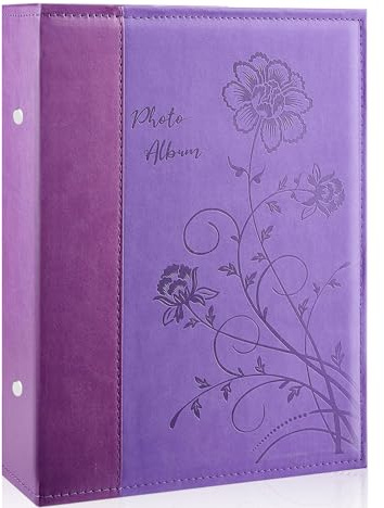 Miaikoe Fotoalbum 10x15 300 Fotos Slip in, große Kapazität Leder Cover Bilderalben hält 300 horizontale 10x15cm Landschaftsfotos für Hochzeit Familie (Violett)
