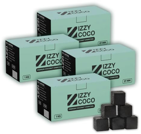 Izzy Coco 27mm- Carbón Premium Natural de Coco para Cachimba en Cubos de 27x27x27mm. (Pack de 4 kg) Alto Poder calórico, Larga Duración 120 min. Sin Olor y Sin Sabor. Fabricación 100% Natural. (3)