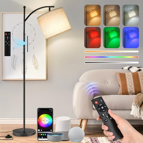 Euakee LED Lampadaire Dimmable, 155cm Lampadaire sur Pied Salon RGB avec APP Contrôle et Télécommande, Lecture Lampadaires avec Alexa&Google Assistant, Lampe Moderne pour Salon, Chambre